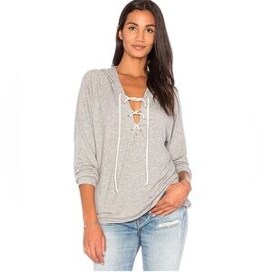 Michael Lauren Hoodie Carson Lace Up Heather Grey